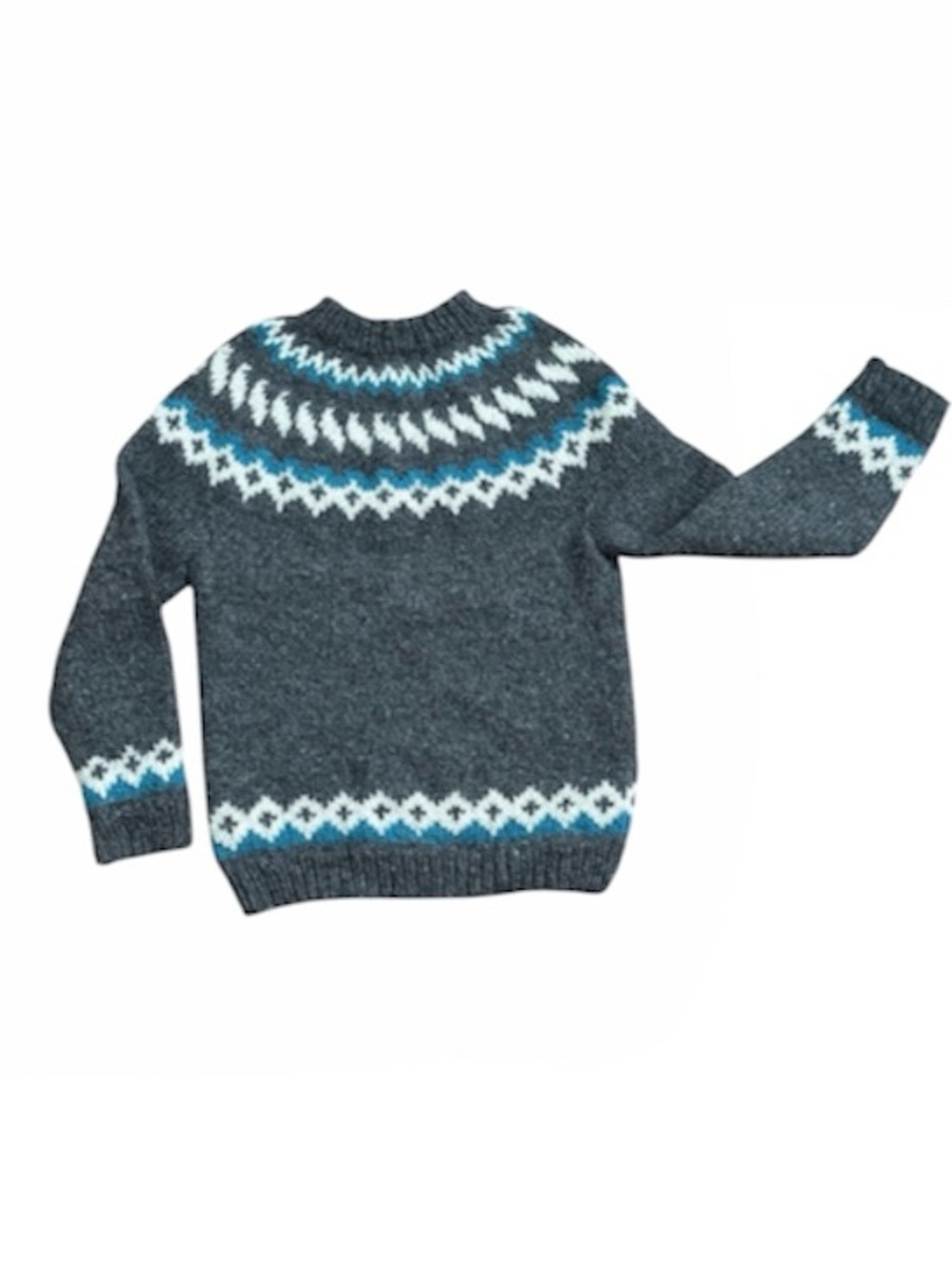 Handmade Icelandic/Lopapeysa Style Wool Sweater (Large) Grey Teal Chunky Knit - Picture 4 of 9